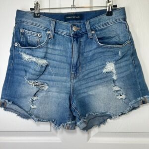 Aeropostale Mom Jean Shorts‎ Size 6 Ripped Distressed Frayed Hem Blue Denim